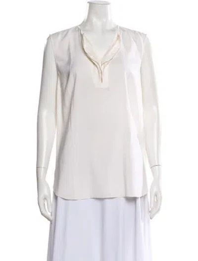 Pre-owned Brunello Cucinelli Silk V-neck Blouse In Neutral