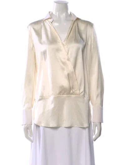 Pre-owned Brunello Cucinelli Silk V-neck Blouse In Neutral