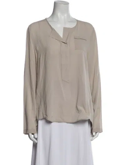 Pre-owned Brunello Cucinelli Silk V-neck Blouse In Neutral