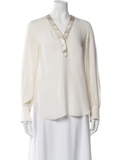 Pre-owned Brunello Cucinelli Silk V-neck Blouse In Neutral