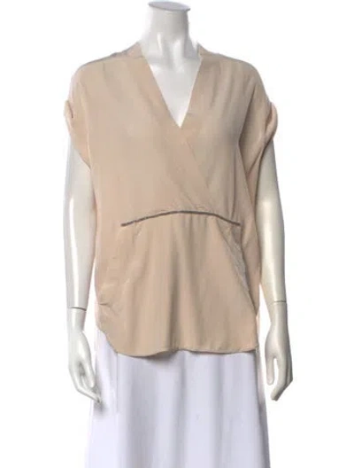 Pre-owned Brunello Cucinelli Silk V-neck Blouse In Neutrals