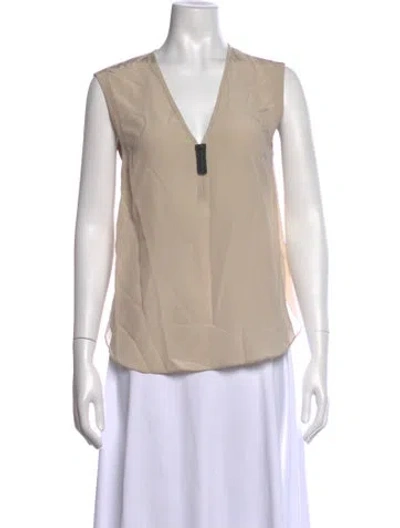 Pre-owned Brunello Cucinelli Silk V-neck Blouse In Neutrals