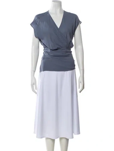 Pre-owned Brunello Cucinelli Silk V-neck Blouse W/ Tags In Blue