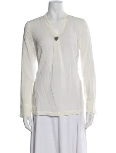 Pre-owned Brunello Cucinelli Silk V-neck Blouse W/ Tags In Neutral