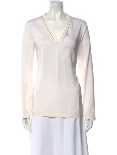 Pre-owned Brunello Cucinelli Silk V-neck Blouse In White