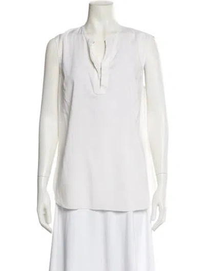 Pre-owned Brunello Cucinelli Silk V-neck Blouse In White