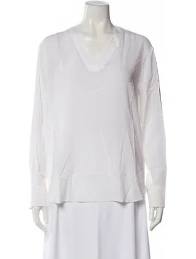 Pre-owned Brunello Cucinelli Silk V-neck Blouse In White