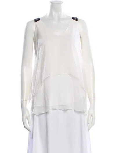 Pre-owned Brunello Cucinelli Silk V-neck Blouse In White