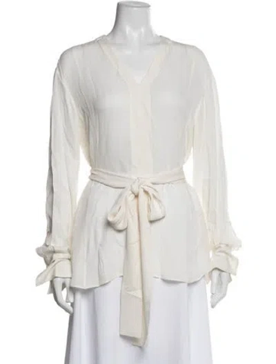 Pre-owned Brunello Cucinelli Silk V-neck Blouse In White