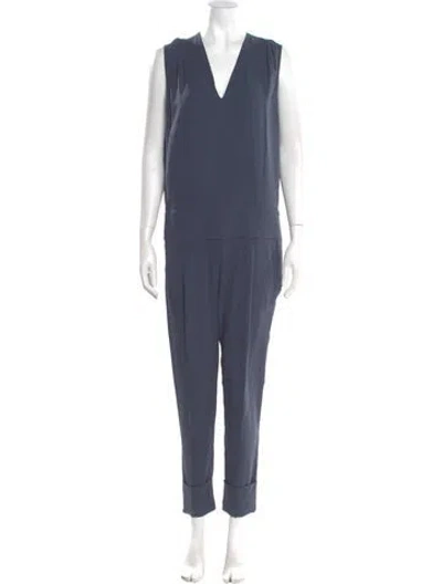 Pre-owned Brunello Cucinelli Silk V-neck Jumpsuit In Blue
