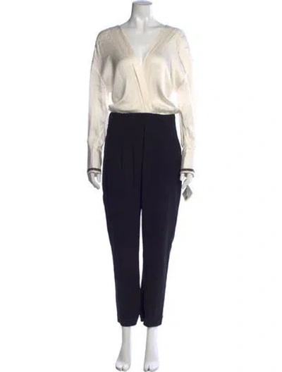 Pre-owned Brunello Cucinelli Silk V-neck Jumpsuit In Blue