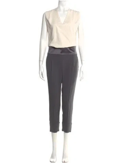 Pre-owned Brunello Cucinelli Silk V-neck Jumpsuit In Gray