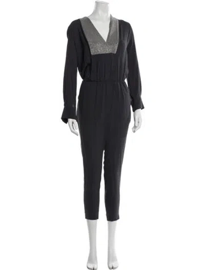 Pre-owned Brunello Cucinelli Silk V-neck Jumpsuit In Gray