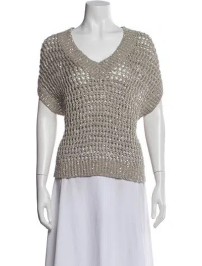 Pre-owned Brunello Cucinelli Silk V-neck Sweater In Gray