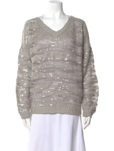 Pre-owned Brunello Cucinelli Silk V-neck Sweater In Gray