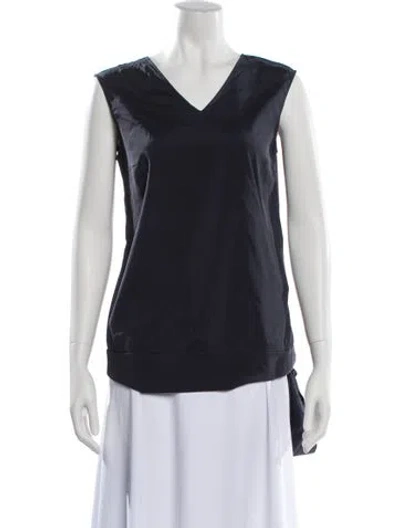 Pre-owned Brunello Cucinelli Silk V-neck Tank Top In Blue
