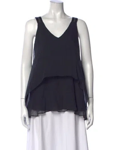 Pre-owned Brunello Cucinelli Silk V-neck Top In Blue
