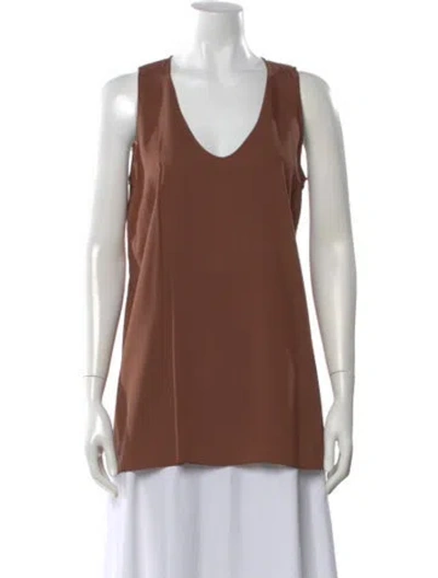 Pre-owned Brunello Cucinelli Silk V-neck Top In Brown