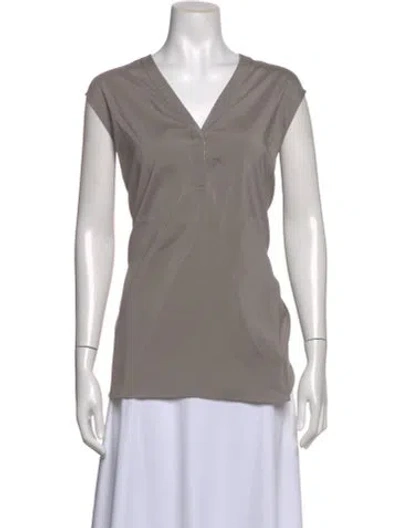 Pre-owned Brunello Cucinelli Silk V-neck Top In Gray