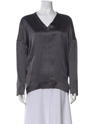 Pre-owned Brunello Cucinelli Silk V-neck Top In Gray