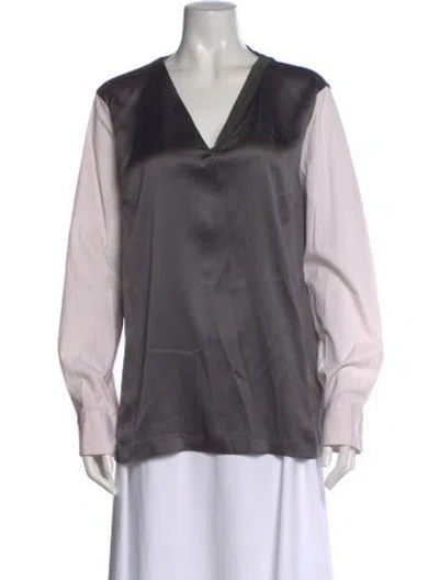 Pre-owned Brunello Cucinelli Silk V-neck Top In Gray