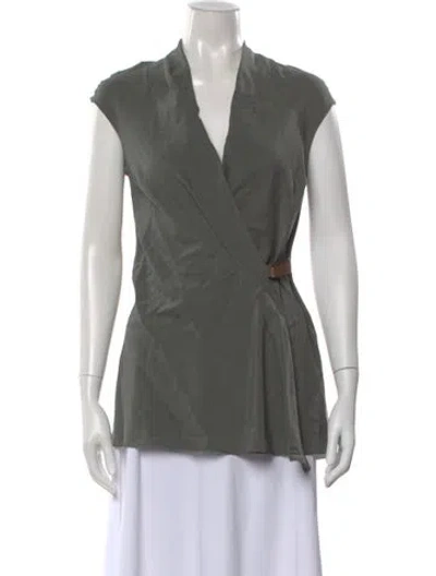 Pre-owned Brunello Cucinelli Silk V-neck Top In Gray
