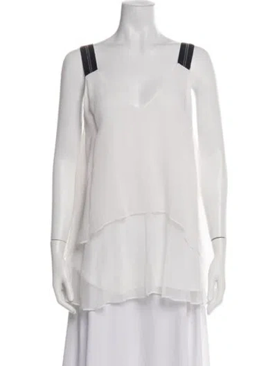 Pre-owned Brunello Cucinelli Silk V-neck Top In Green