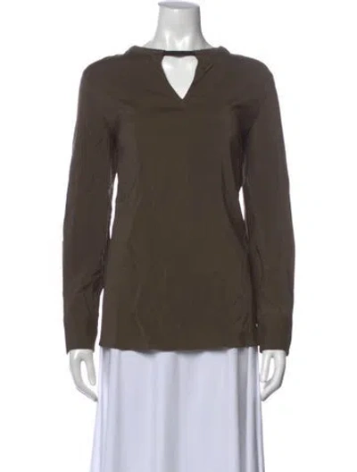 Pre-owned Brunello Cucinelli Silk V-neck Top In Green