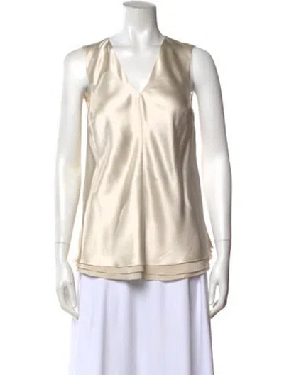 Pre-owned Brunello Cucinelli Silk V-neck Top In Neutral