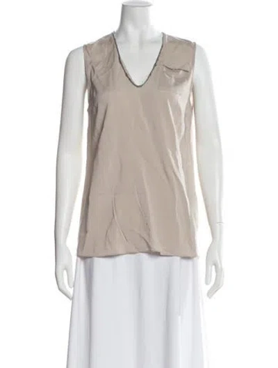 Pre-owned Brunello Cucinelli Silk V-neck Top In Neutral
