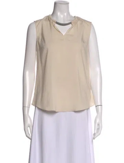 Pre-owned Brunello Cucinelli Silk V-neck Top In Neutral
