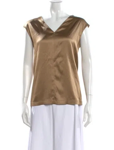 Pre-owned Brunello Cucinelli Silk V-neck Top In Neutral