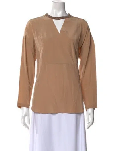 Pre-owned Brunello Cucinelli Silk V-neck Top In Neutral