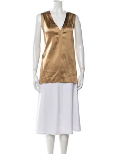 Pre-owned Brunello Cucinelli Silk V-neck Top In Neutral