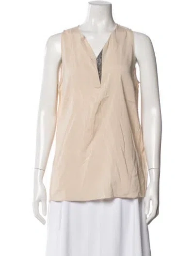 Pre-owned Brunello Cucinelli Silk V-neck Top In Neutral