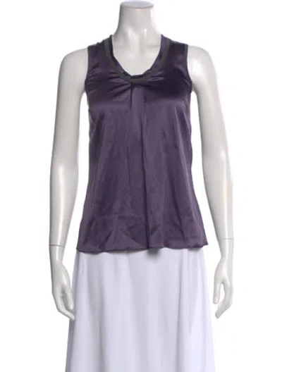 Pre-owned Brunello Cucinelli Silk V-neck Top In Purple