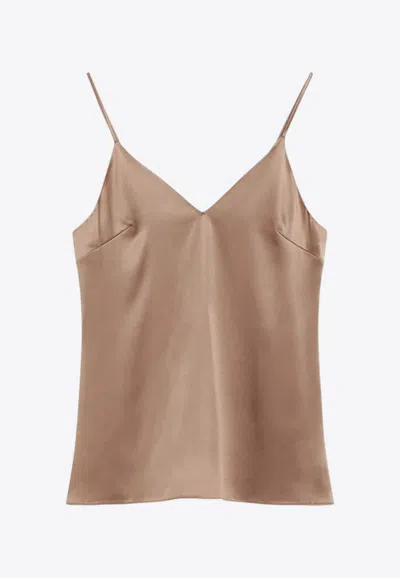 Brunello Cucinelli Silk V-neck Top In Neutral