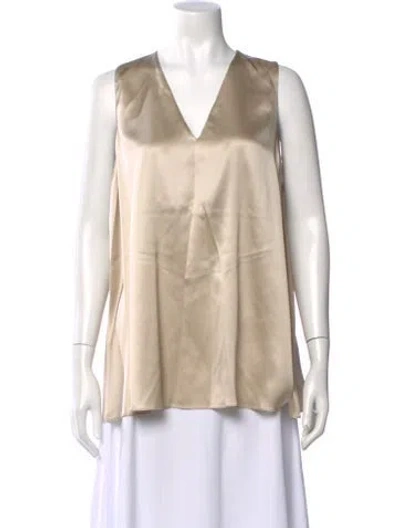 Pre-owned Brunello Cucinelli Silk V-neck Top W/ Tags In Neutral