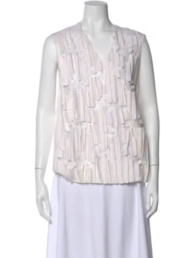 Pre-owned Brunello Cucinelli Silk V-neck Top W/ Tags In Neutral
