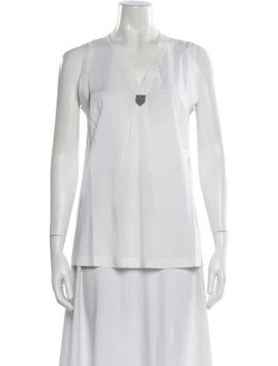 Pre-owned Brunello Cucinelli Silk V-neck Top W/ Tags In White