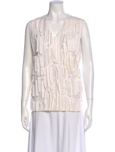 Pre-owned Brunello Cucinelli Silk V-neck Top In White