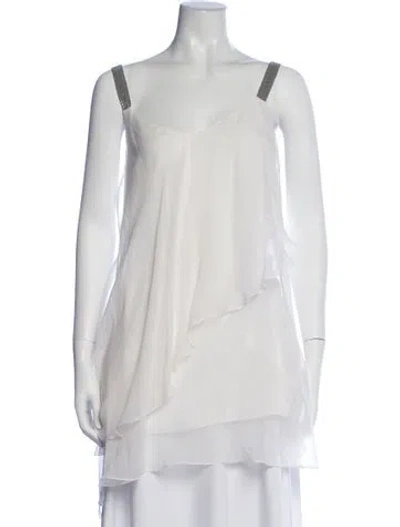 Pre-owned Brunello Cucinelli Silk V-neck Top In White