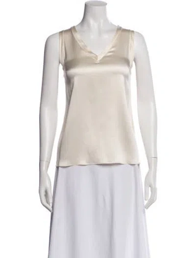 Pre-owned Brunello Cucinelli Silk V-neck Top In White