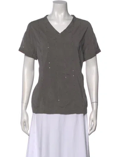 Pre-owned Brunello Cucinelli Silk V-neck T-shirt In Gray