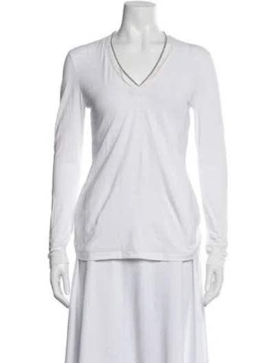 Pre-owned Brunello Cucinelli Silk V-neck T-shirt In Neutral