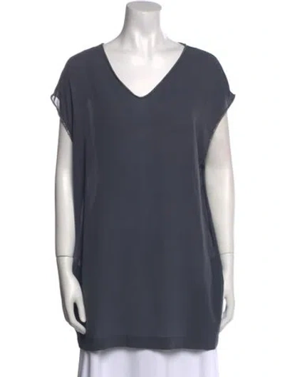 Pre-owned Brunello Cucinelli Silk V-neck Tunic In Blue