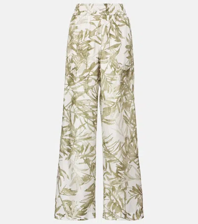 Brunello Cucinelli Silk Wide-leg Pants In Green