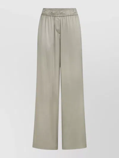 Brunello Cucinelli Silk Wide Leg Trousers Elasticated Waistband In Green