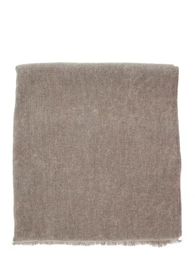 Brunello Cucinelli Rectangular Wool And Silk Blend Scarf With Fringed Hem In Brown