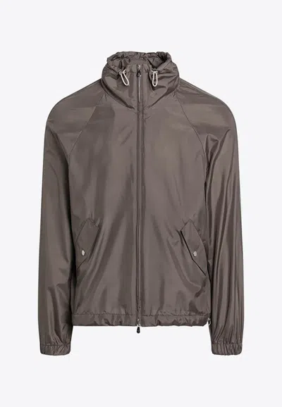 Brunello Cucinelli Silk-blend Zip-up Jacket In Brown